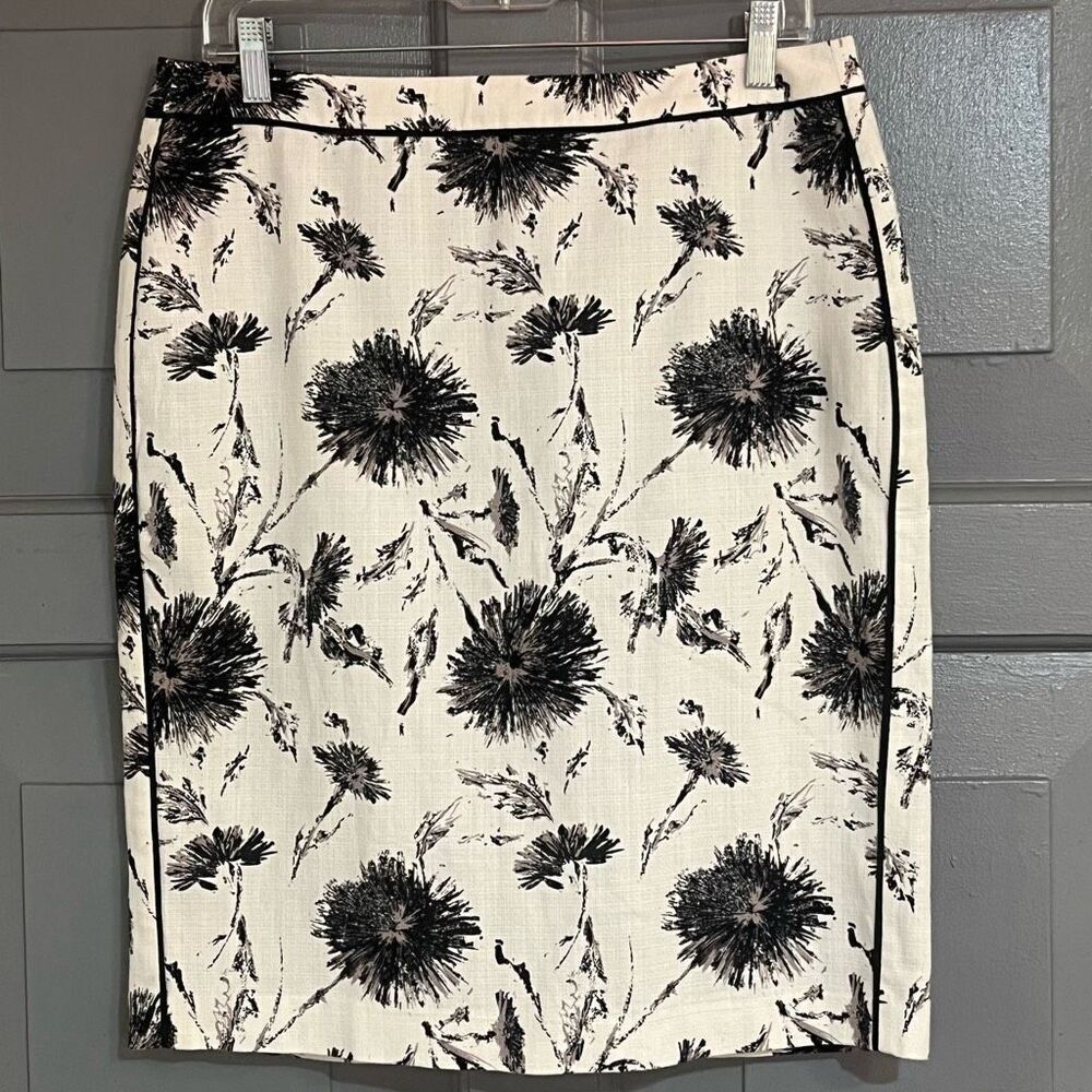 Halogen Black & White Print A Line Skirt Cotton Rayon Sz 10